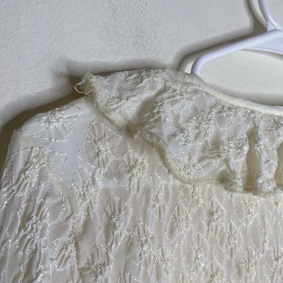 Hand Jive Cream Sheer Ruffle Textured Retro Style Lace Blouse Top Size Small - Picture 9 of 12